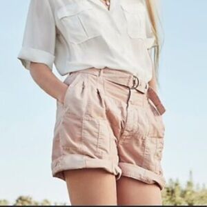 Women's Pink Belted Patchwork Shorts